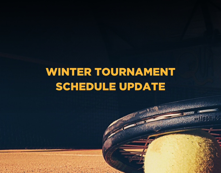 Graphic displaying the text "Winter tournament schedule update"