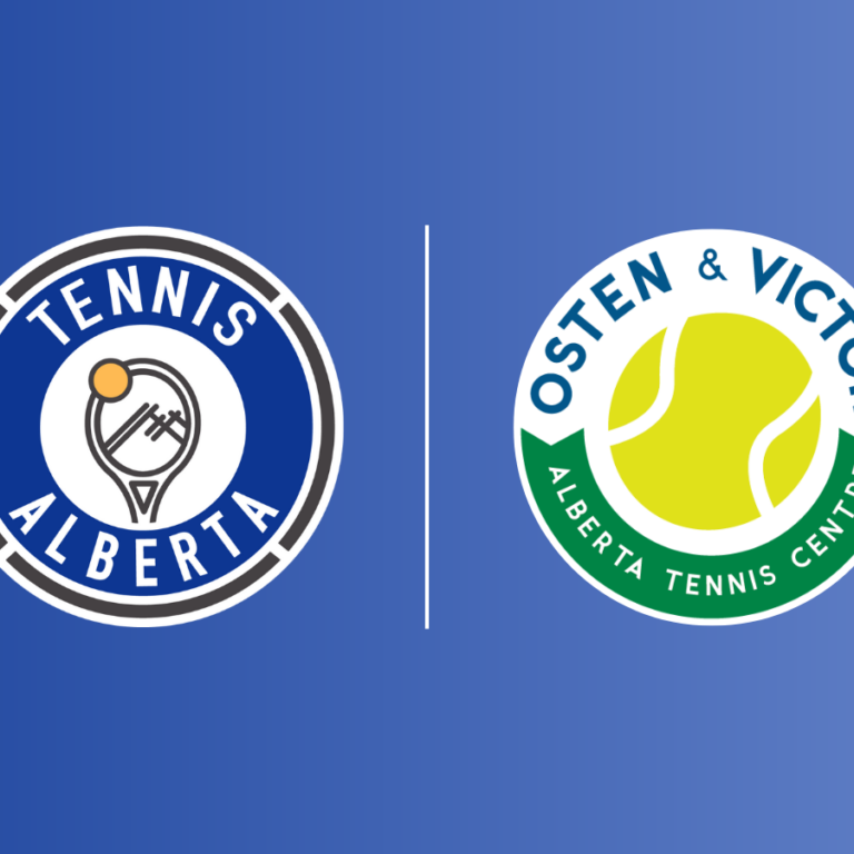 Tennis Alberta's logo seen alongside Osten & Victor Alberta Tennis Centre's logo